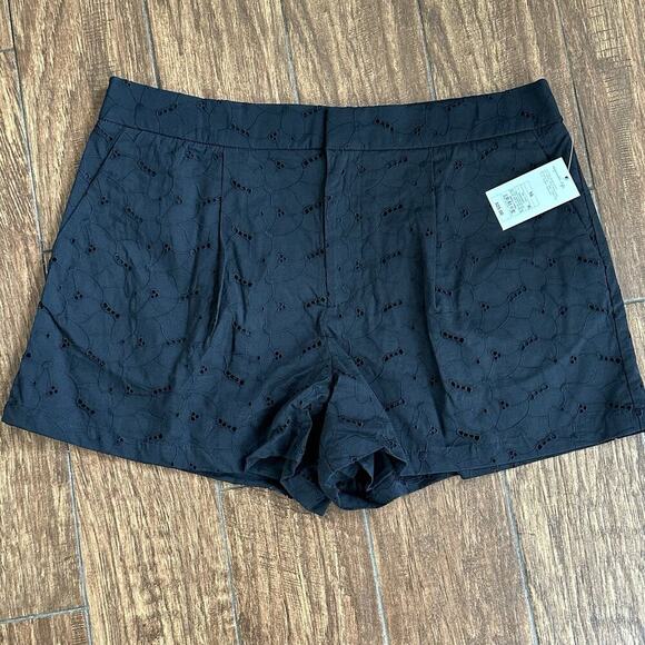 A New‎ Day Women's High-Rise Pleated Eyelet Cotton Short Black Size 16 Cottage - Picture 2 of 9